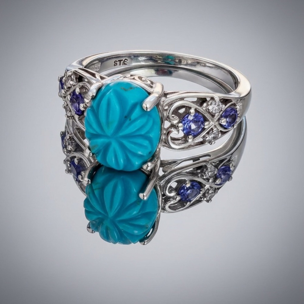 Elegant 925 Silver and Blue Women's Ring